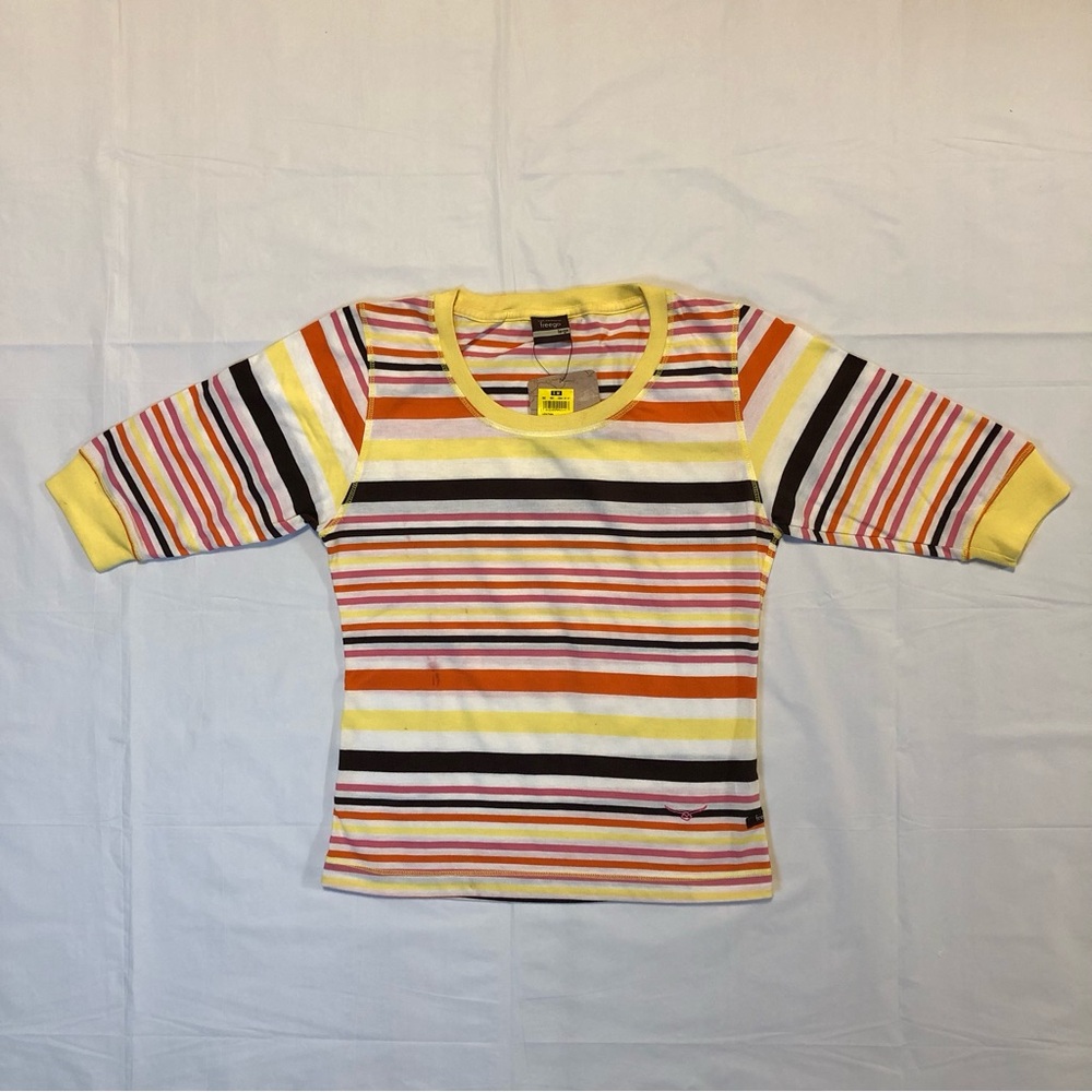 NWT Freego Women’s Half Sleeve Pullover Stretch Multicolor Striped Top size L